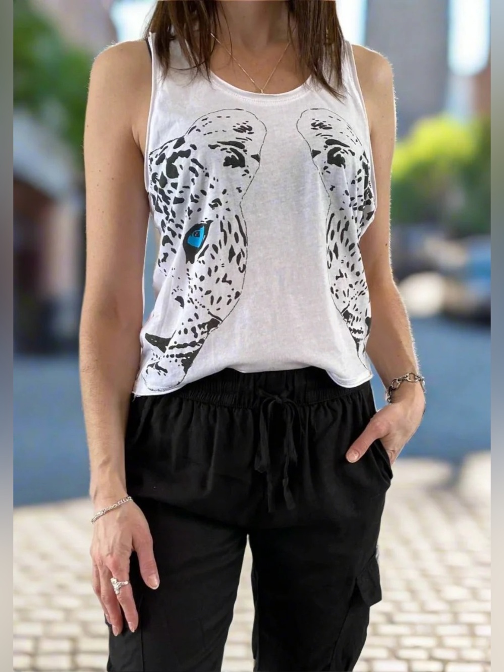 NWT Anthropologie Chaser White Leopard Graphic Tank Top - Women's Tank Sz M